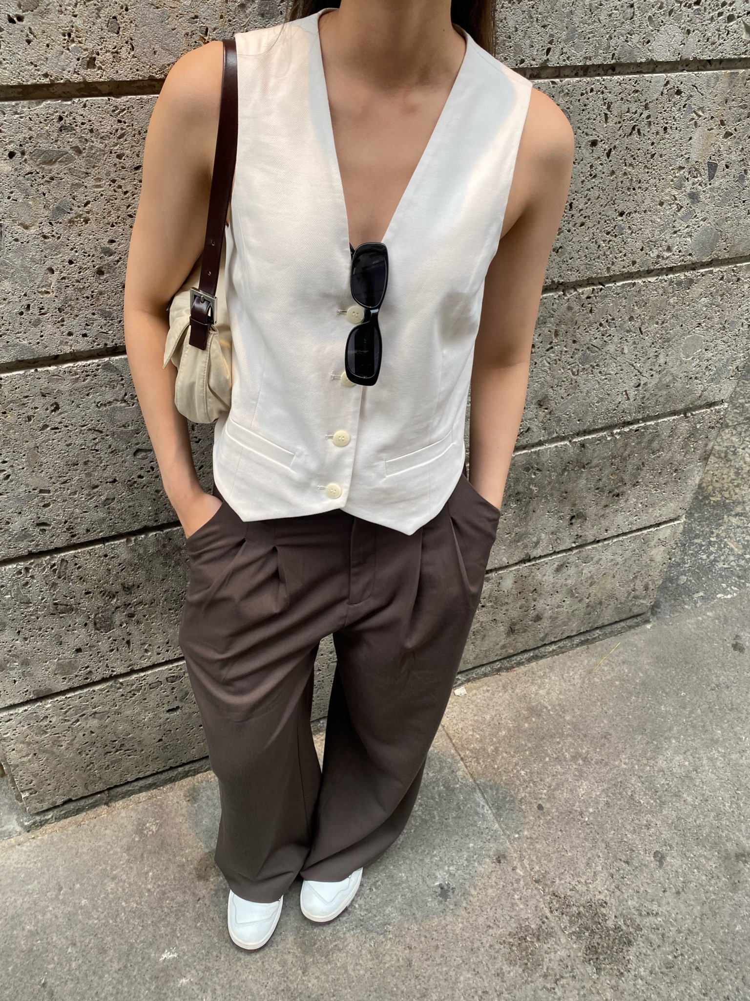 Simple summer outfit: vest/waistcoat is old. Linked similar one from Mango and DISSH. Trousers are from Monki and sunglasses are Le Specs Unreal

#LTKsummer #LTKspring #LTKstyletip