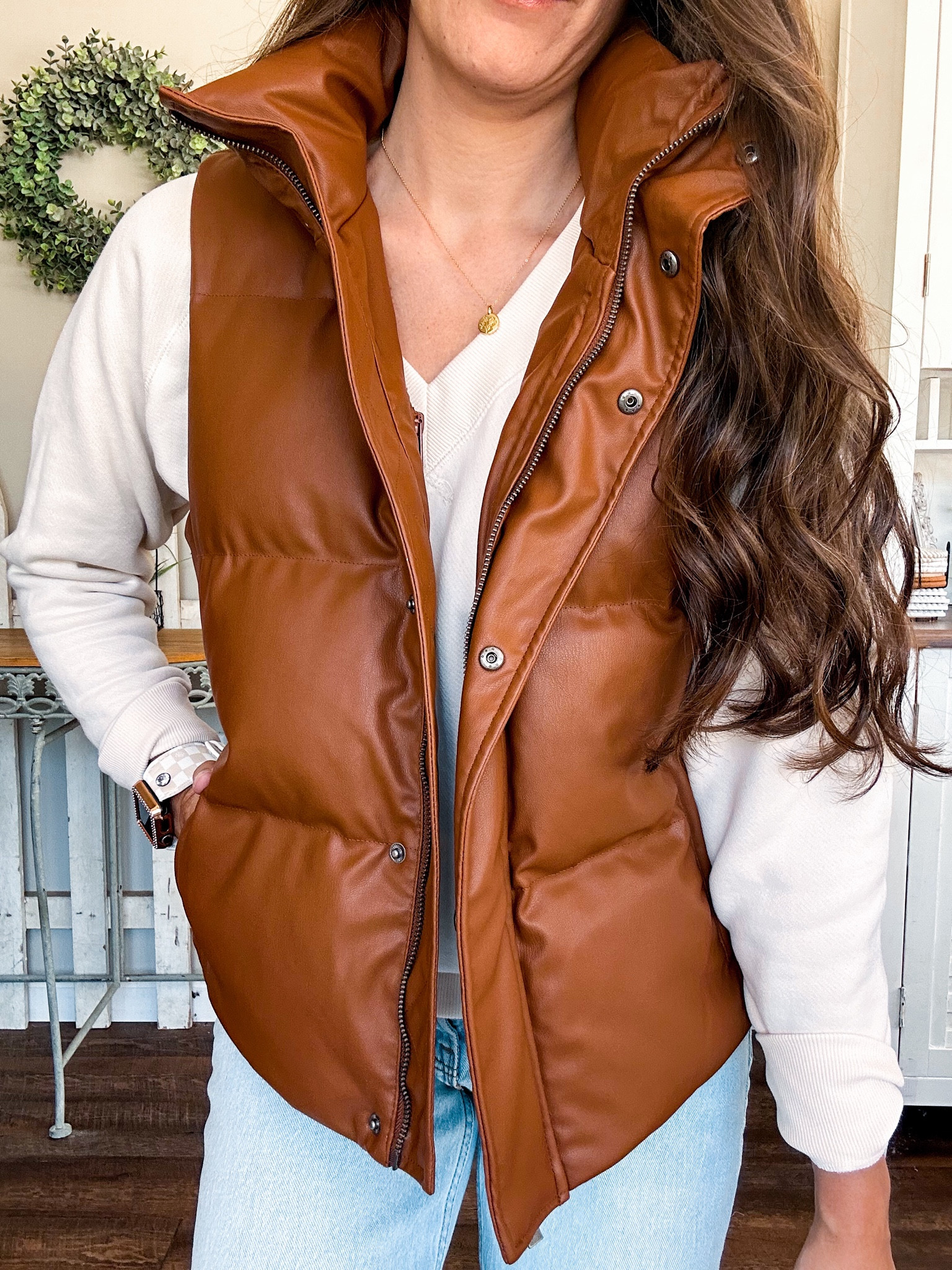 Loving this faux leather vest from Target! Perfect for fall 
Wearing XS comes in black as well 
Sweatshirt XS 

#LTKStyleTip #LTKFindsUnder100 #LTKFindsUnder50