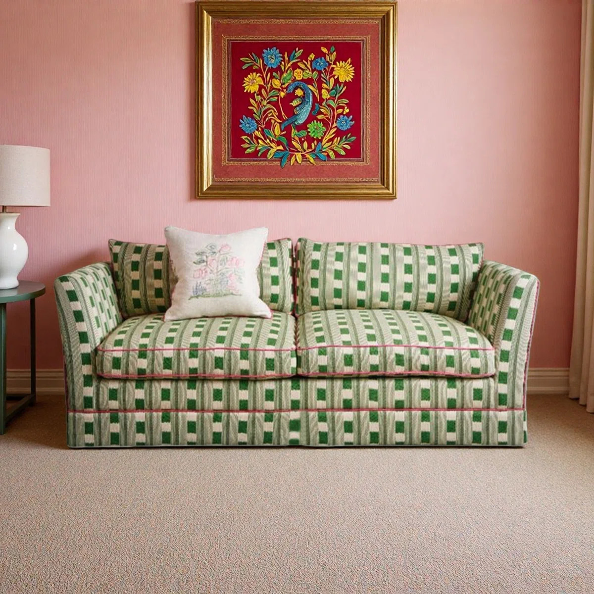 Vintage green checkered straight-backed fabric sofa | Wayfair North America