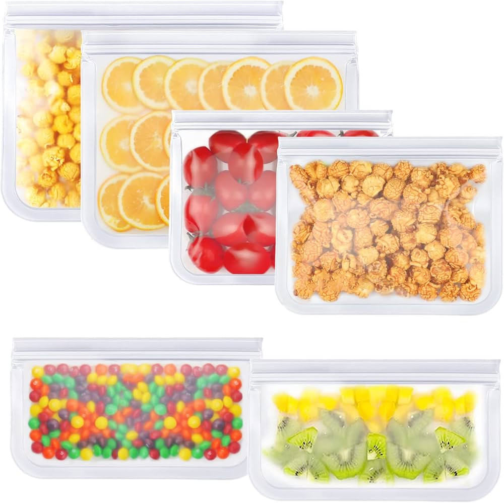 LISOVEVRR BPA FREE Reusable Food Storage Bags Freezer Bags 6 Pack, 2 Gallon Bags, 2 Sandwich Bags... | Amazon (US)