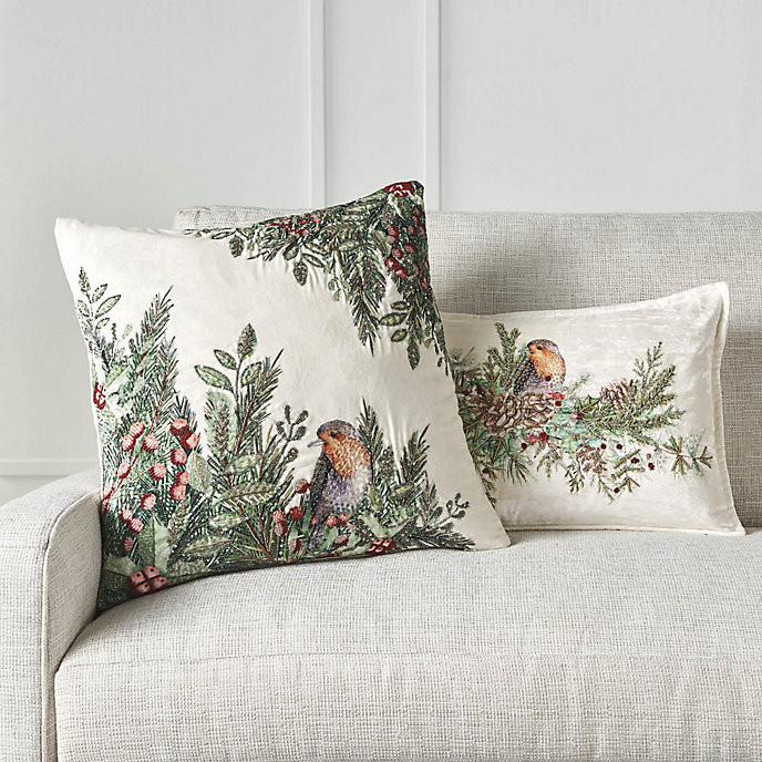 Berries & Birds Pillow Cover with Hand Embroidery and Beadwork in Ivory | Frontgate