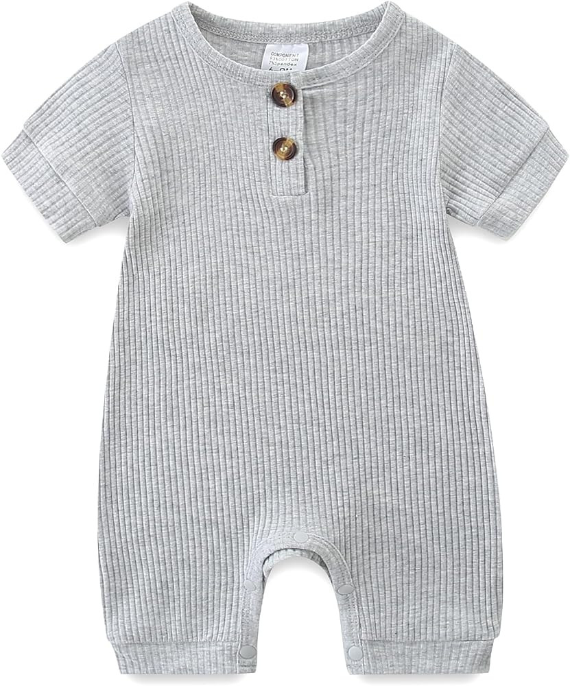 Unisex Newborn Baby Romper Ribbed Onesie Infant Long/Short Sleeve Jumpsuit | Amazon (US)