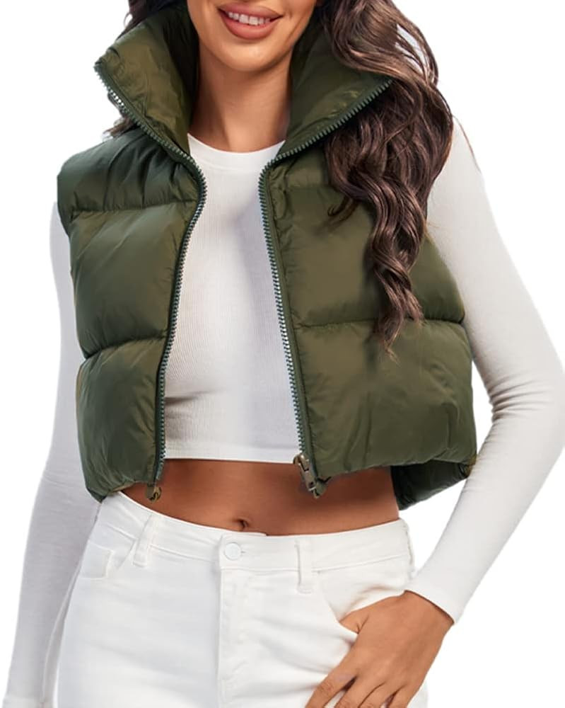 Fuinloth Women's Padded Vest, High Stand Collar Lightweight Zip Crop Puffer Gilet | Amazon (US)