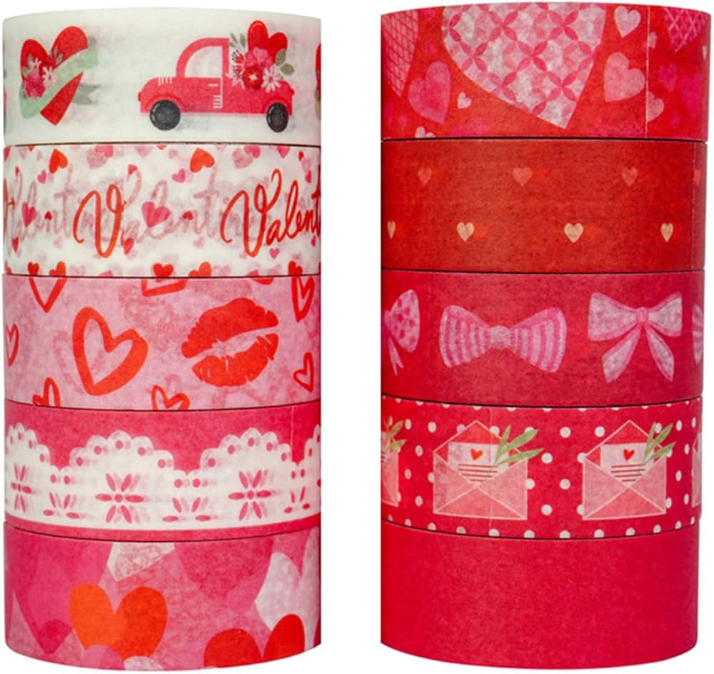 Baijixin 10 Rolls Valentine's Day Washi Tape, Decorative Tape for Lovers Wedding Anniversary Bull... | Amazon (US)