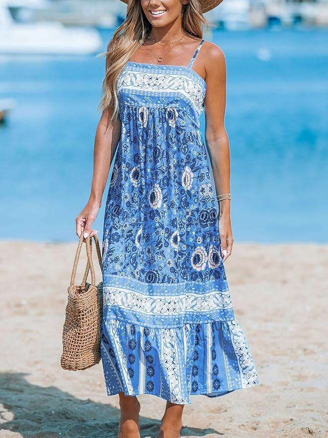 CUPSHE Women's Maxi Dress Ditsy Floral Smocked Summer Sundress Sleeveless Ruffled Spaghetti Strap... | Amazon (US)