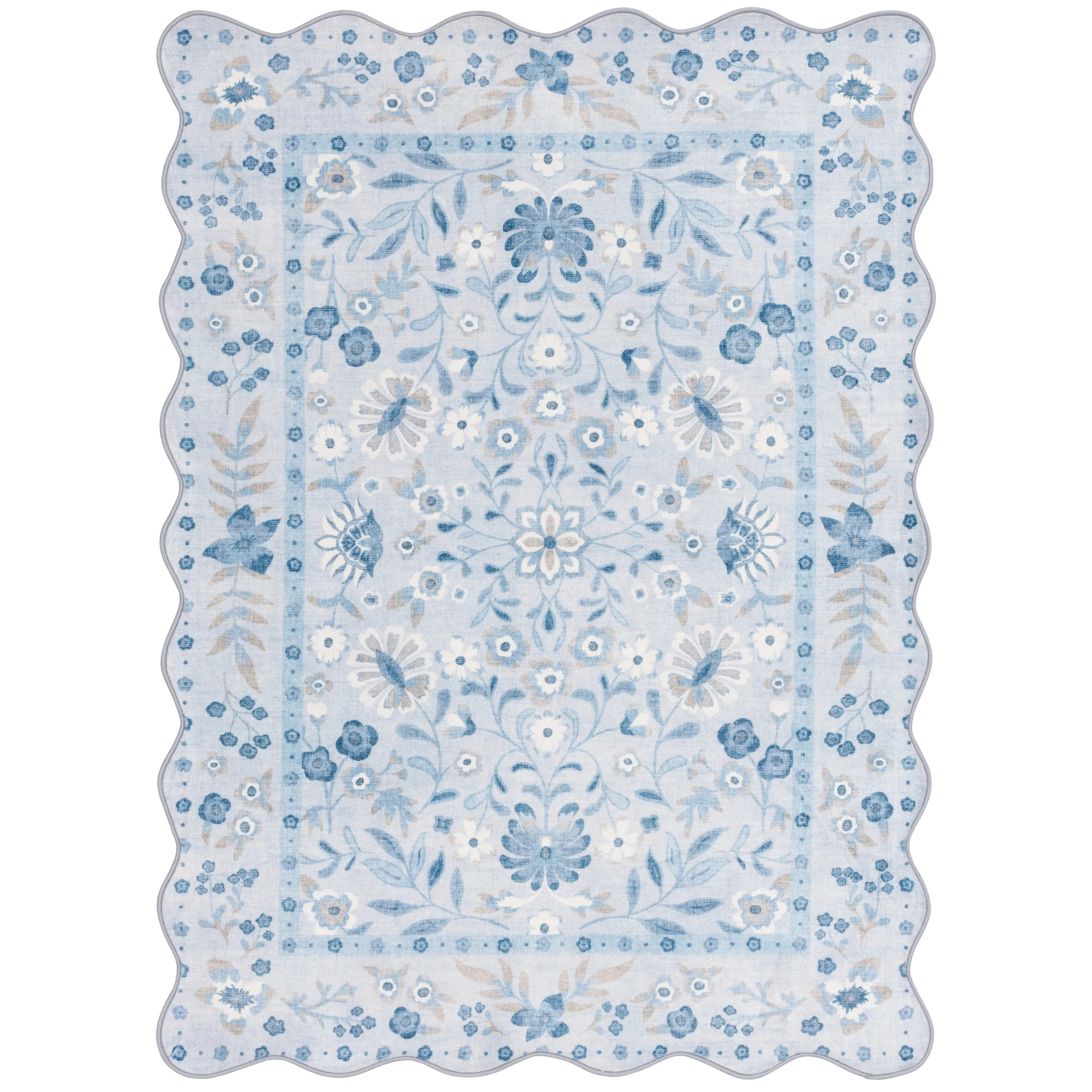 Mainstays Blue Persian Faux Fur Scalloped Indoor Area Rug, 4'x5'6" | Walmart (US)