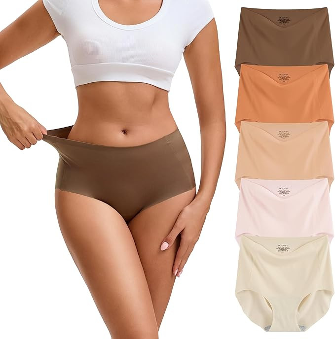 INNERSY Women's Seamless Underwear No Show High Waisted Invisible Briefs 5-Pack | Amazon (US)