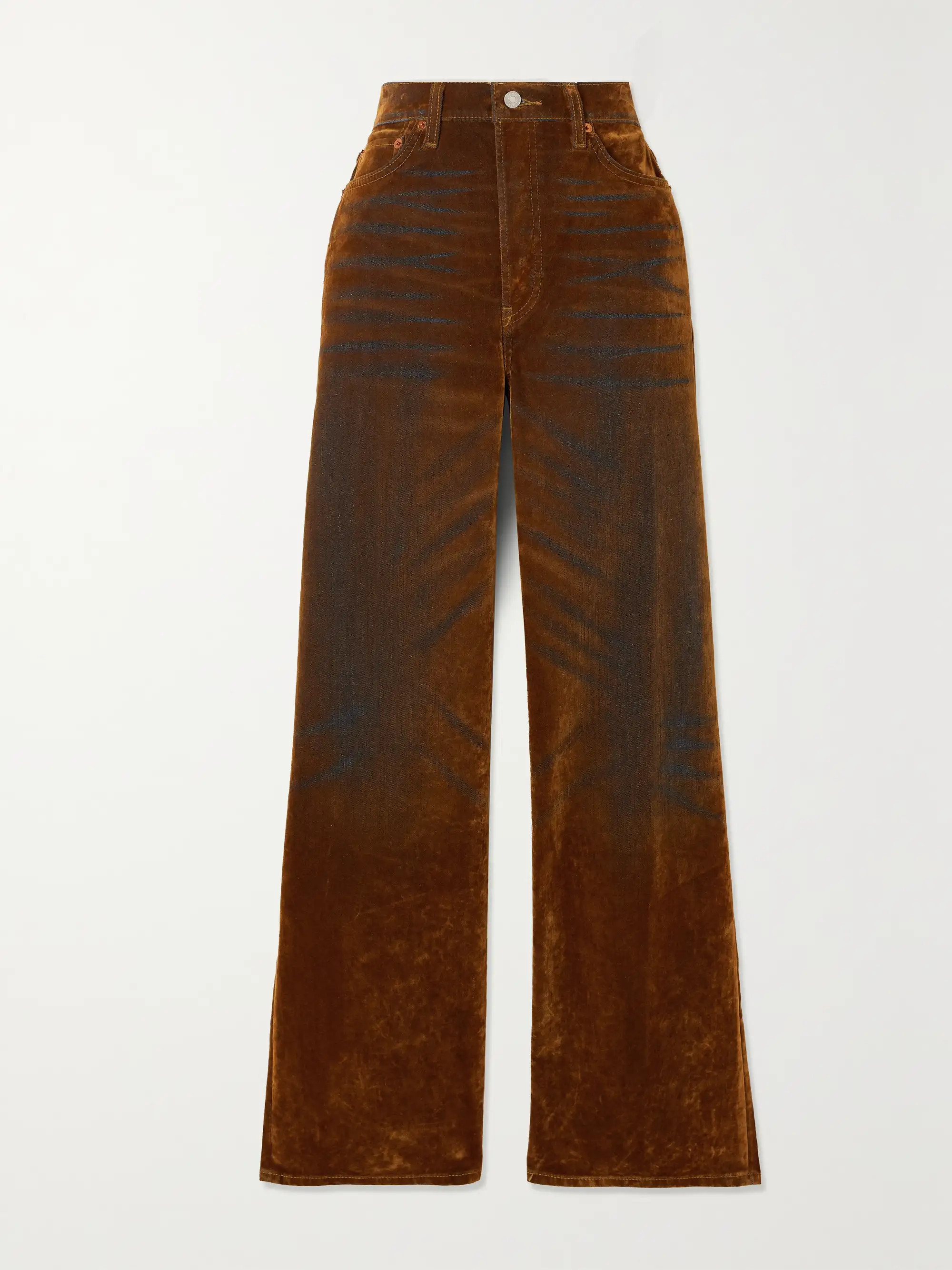 70s Ultra distressed devoré-velvet and denim bootcut pants | NET-A-PORTER (US)
