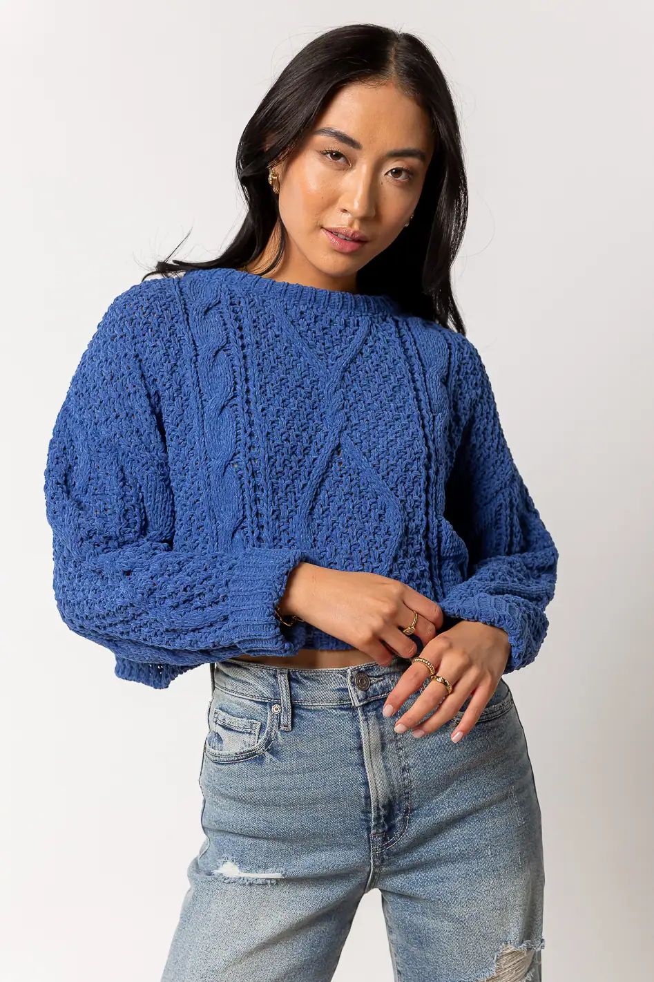 Ryland Cable Knit Sweater in Blue | Bohme