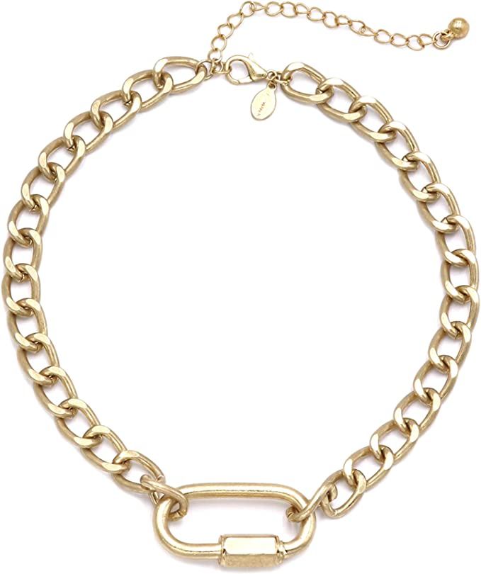 Pomina Trendy Gold Thick Chunky Chain Choker Necklace Gold Carabiner Lock Circle Pendant Thick Li... | Amazon (US)
