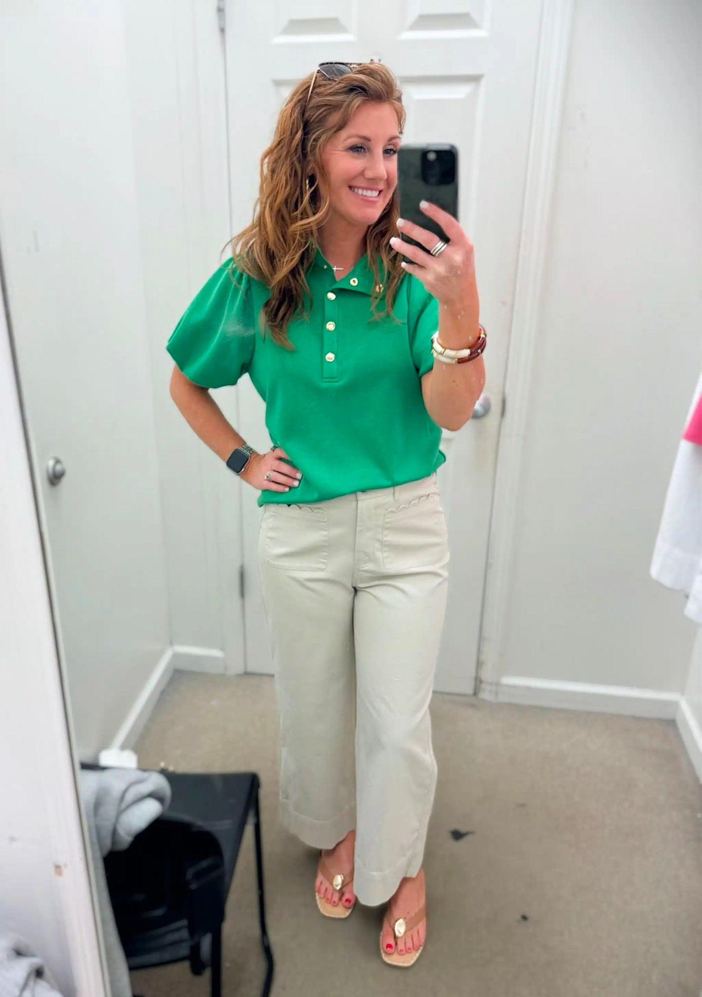 Another great outfit from Belk! This green puff sleeve top is a stand out with these scalloped pants. It would go great with jeans, white pants or a skirt for Spring too!

#LTKOver40 #LTKPetite #LTKootd
