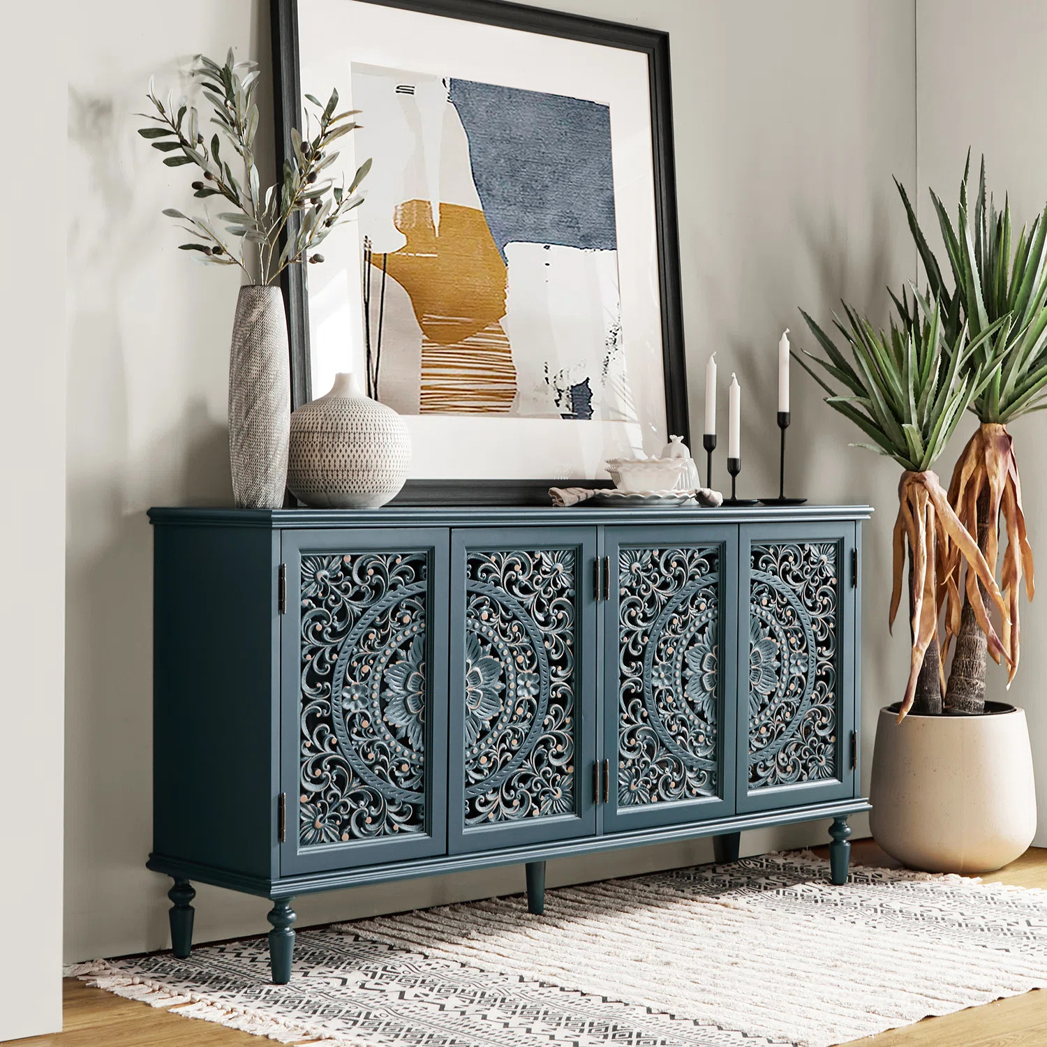 Langley Street® Hayter 63'' Solidwood Sideboard with Lighting & Wine Rack & Reviews | Wayfair | Wayfair North America