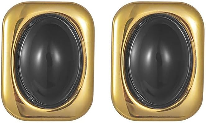 Kokoma Gold Statement Chunky Stud Earrings for Women Stainless Steel Oval Stone Geometric Square ... | Amazon (US)