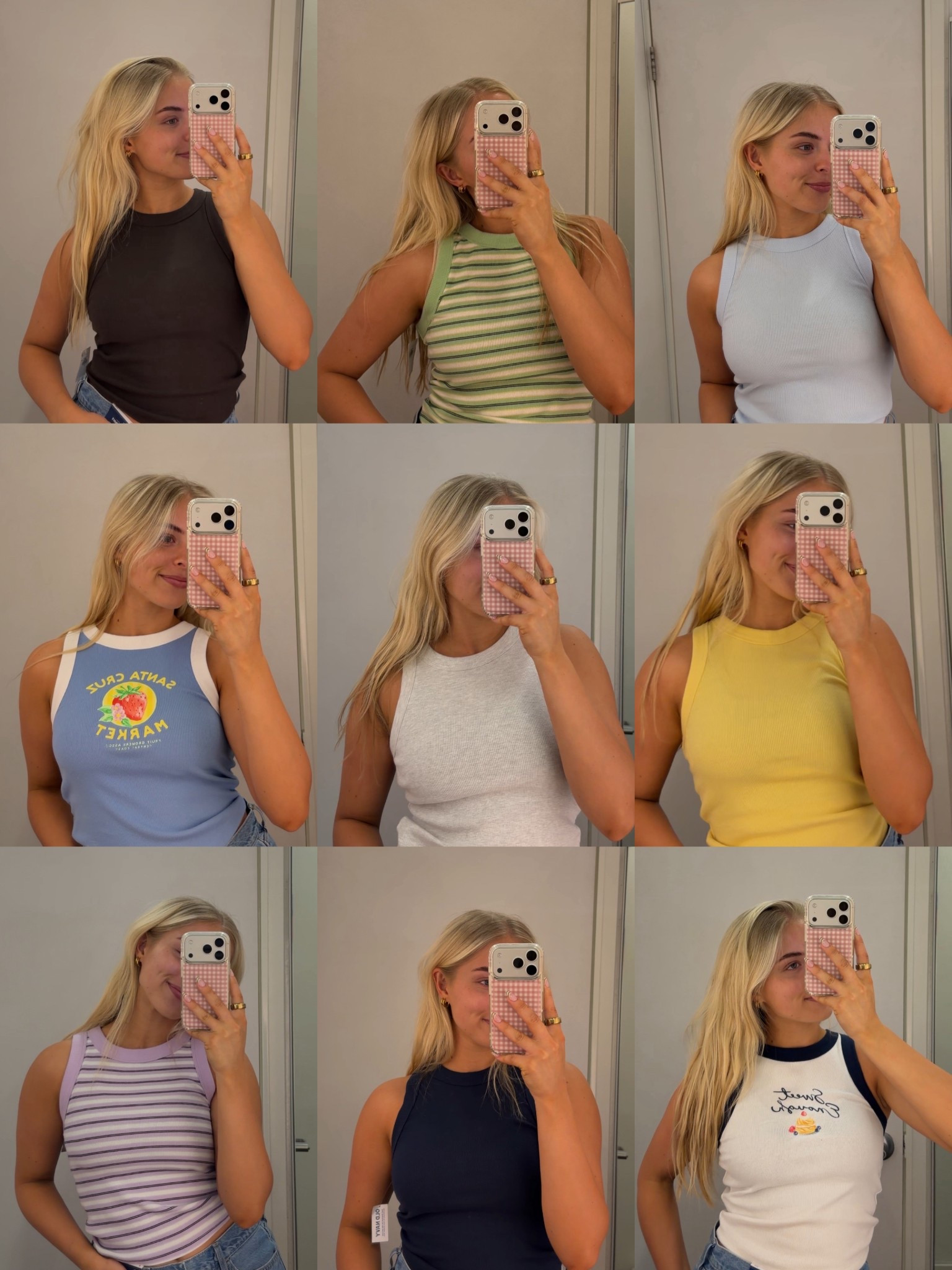 under $8 tank tops at old navy that I’ll be wearing ALL spring & summer!!! wearing a small in every tank top & a size 4 in the shorts! 