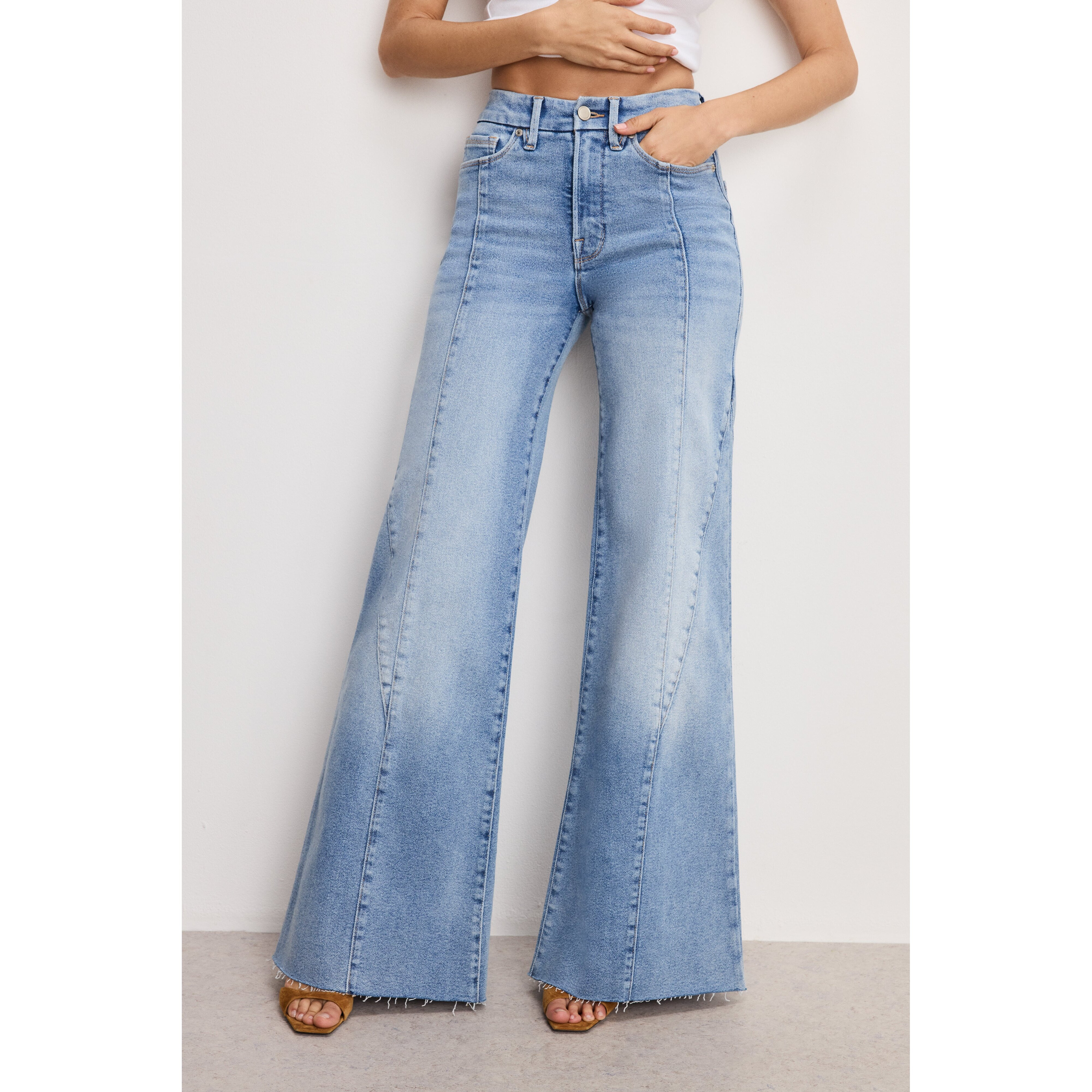 Women's Good Waist Palazzo Jeans | Flat Tummy Tech, Gap-Proof Waistband | Indigo, Size 6 | Good American by Khlo� Kardashian | Good American