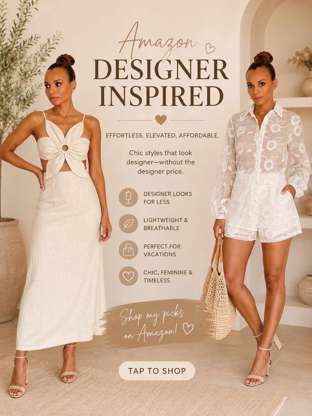 Designer-inspired finds without the designer price ✨

Loving these chic neutral pieces that look so elevated and effortlessly stylish. From the statement linen dress to the dreamy lace romper, these Amazon finds are perfect for vacations, brunch dates, bridal events, and summer evenings.

The details, the fit, and the quality are giving luxury vibes while staying budget-friendly. 🤍

Tap to shop all my favorites and save this post for your next summer outfit inspo!

#AmazonFashion #DesignerInspired #LTKStyle #LTKFinds #AmazonFinds #SummerStyle #VacationOutfits #NeutralStyle #FashionOver40 #StyleInspo #AffordableFashion #ChicStyle

#LTKootd