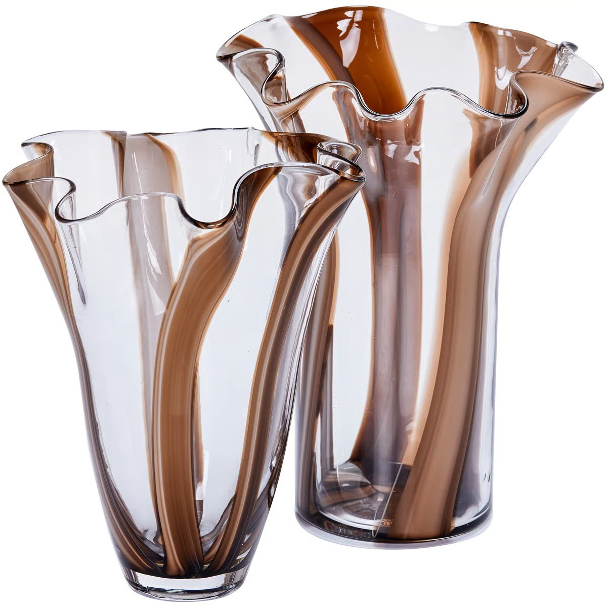 Mia Handblown Ruffled Glass Vase Set--Striped Artistry with Ruffled Rims (Set of 2) | Wayfair North America