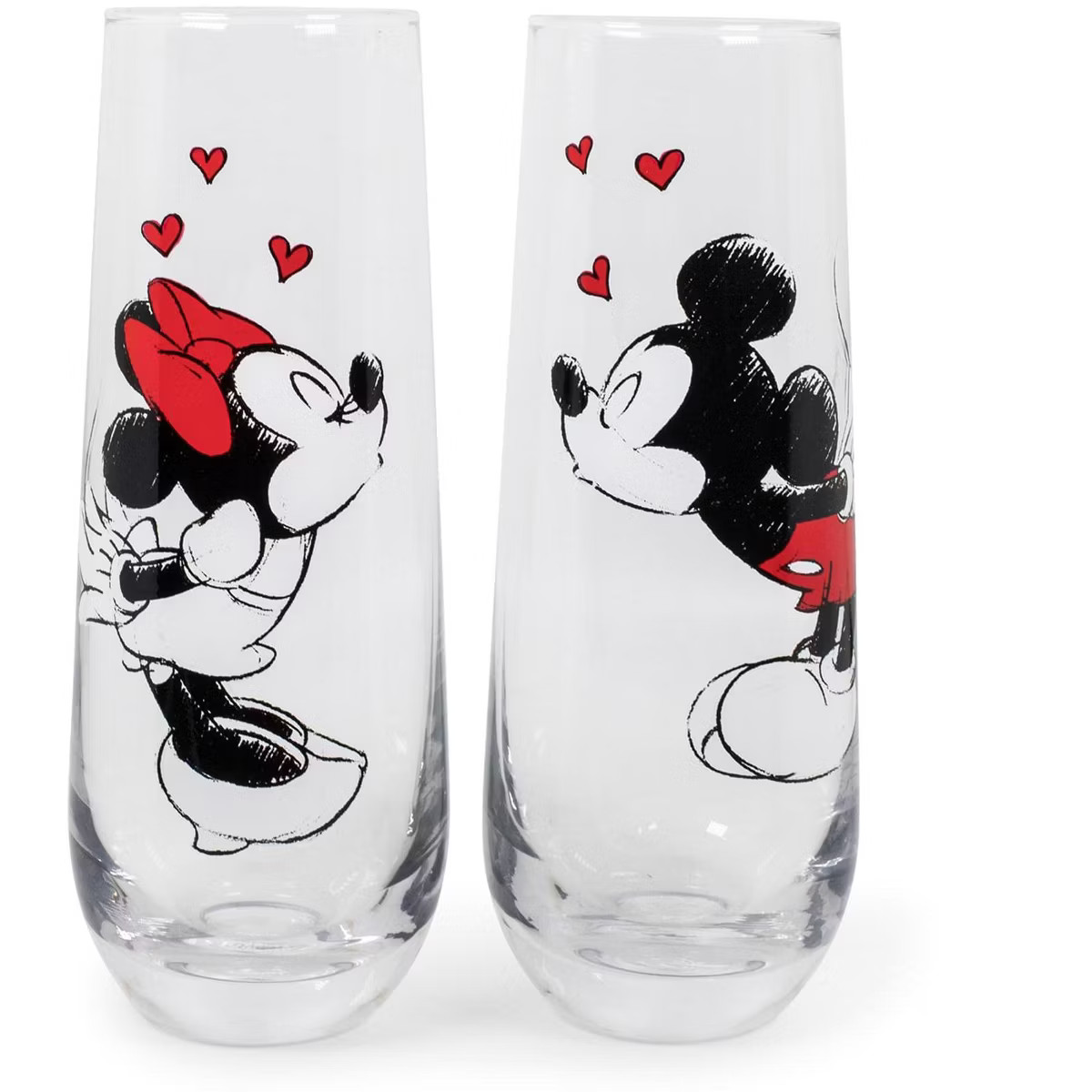 Silver Buffalo Mickey and Minnie Kiss Hearts Stemless Fluted Glassware Exclusive | Set of 2 | Target