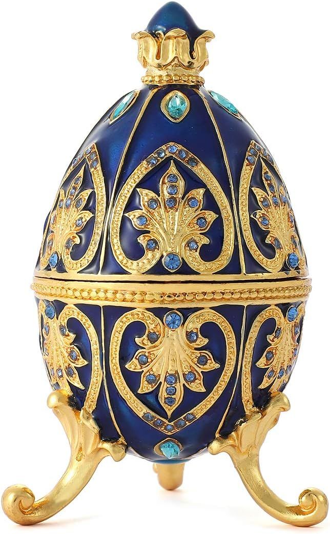 QIFU Faberge Egg Style Enamelled Jewelry Trinket box Hinged Unique Gift for Home Decor | Amazon (US)