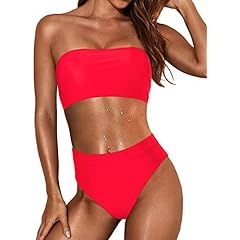 Tempt Me Women Red Two Piece Bandeau Swimsuit Cheeky High Waist Bikini Set High Cut Bathing Suits wi | Amazon (US)