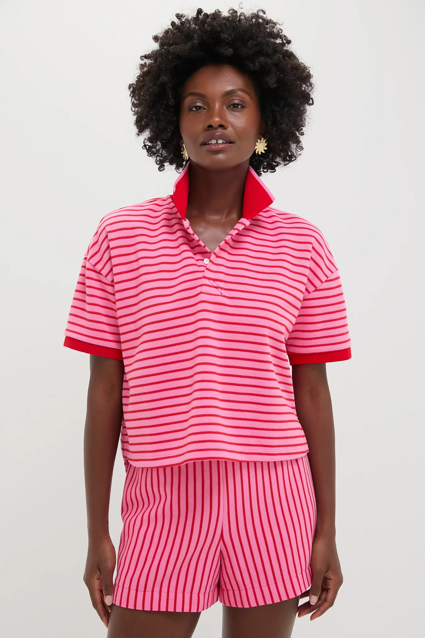 Pink and Red Stripe Pique Holmes Boyfriend Polo | Tuckernuck (US)