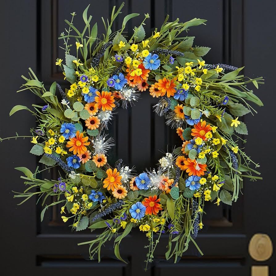 Summer Wreaths for Front Door Outside, Soomeir Spring Green Wreath, Daisy and Lavender, Farmhouse... | Amazon (US)