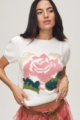 By Anthropologie Puff Sleeve Rose Icon Sweater | Anthropologie (US)