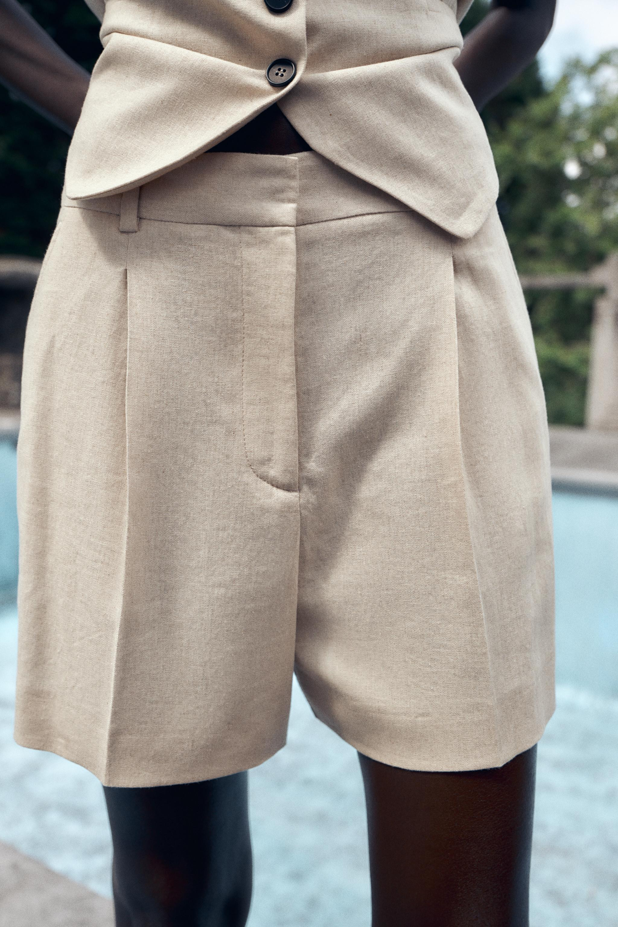 HIGH-WAISTED LINEN SHORTS | Zara US