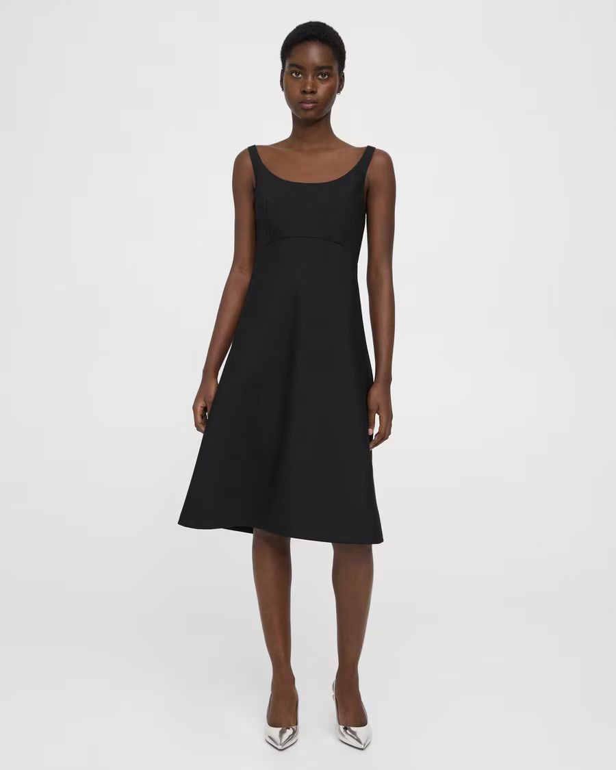 Portrait Neck Dress in Textured Gabardine | Theory