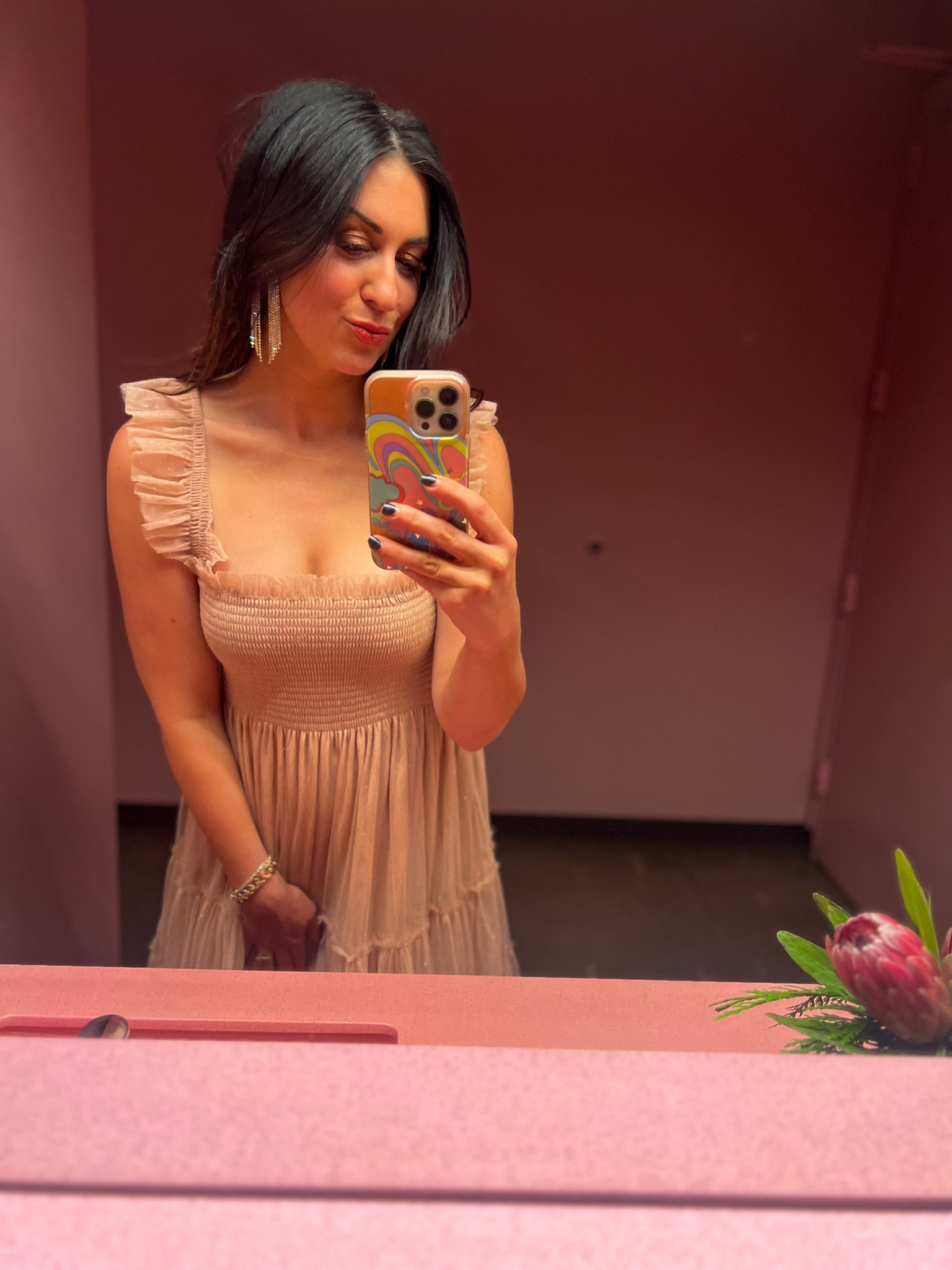 Favorite wedding guest dress 💗 the neckline, ruffles and sparkles make it so feminine and run to wear. I paired it with my favorite gold bow heels, sparkly earrings and statement clutch purse. This pink dress is perfect for spring/summer events! 

#LTKshoecrush #LTKparties #LTKstyletip