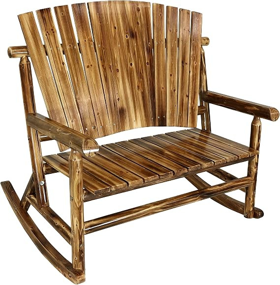 Sunnydaze Rustic Fir Wood 2-Person Log Cabin Rocking Loveseat with Fan Back Design - 500-Pound Ca... | Amazon (US)