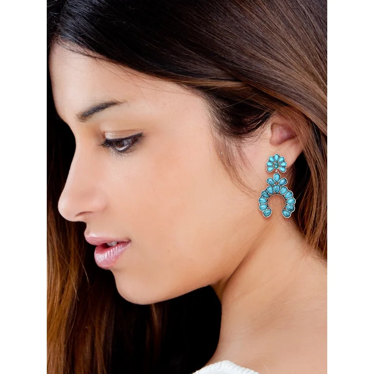 Jessica Simpson Fashion Metal Faux Turquoise Stone Drop Earring | Walmart (US)