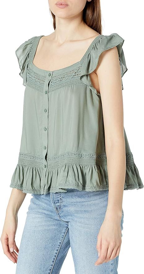 Lucky Brand Women's Flutter Sleeve Square Neck Button Up Peplum Top | Amazon (US)