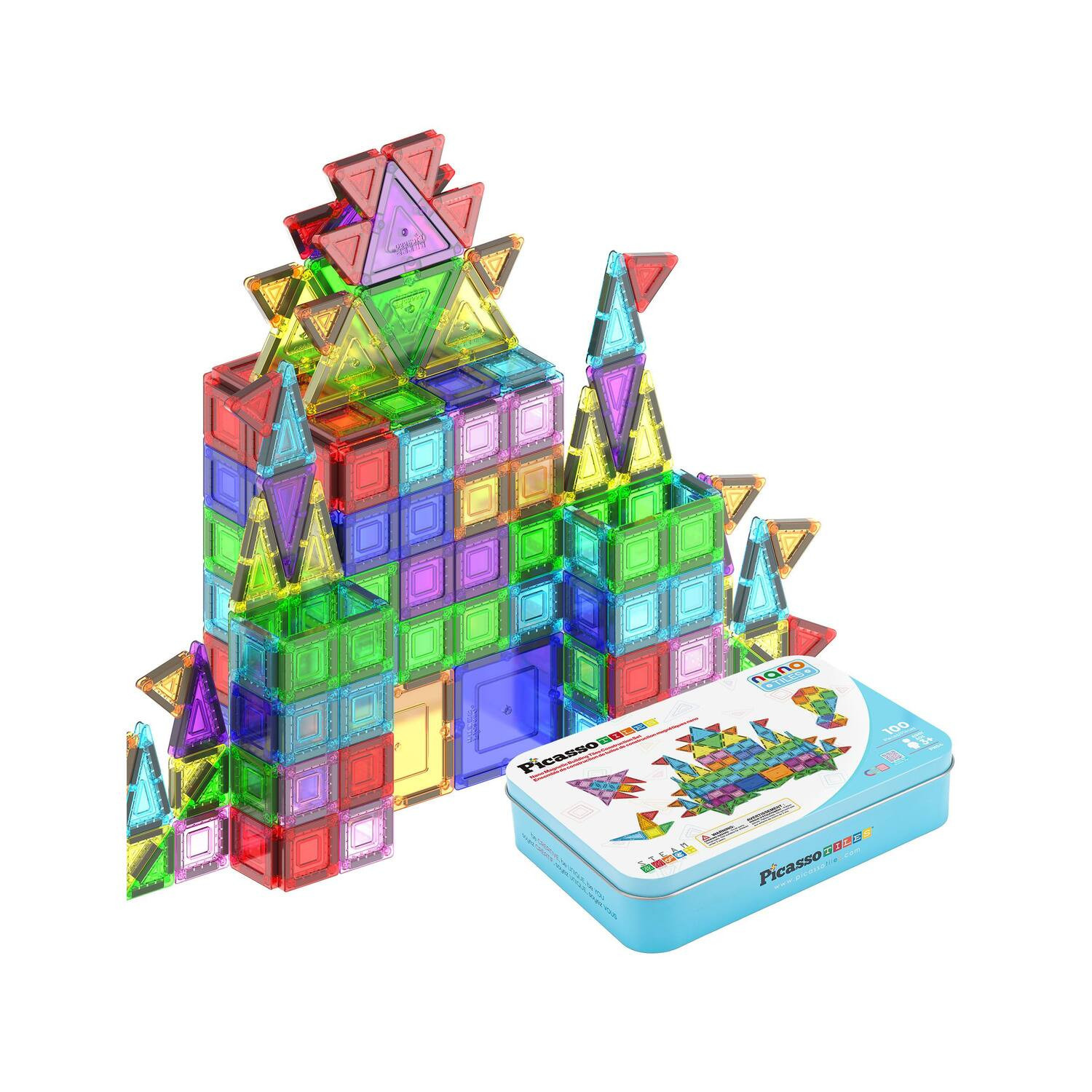 PicassoTiles - 100PC Nano Magnetic Tiles for Kids, Building Blocks Toy with Storage Case, Travel Size | Best Buy U.S.