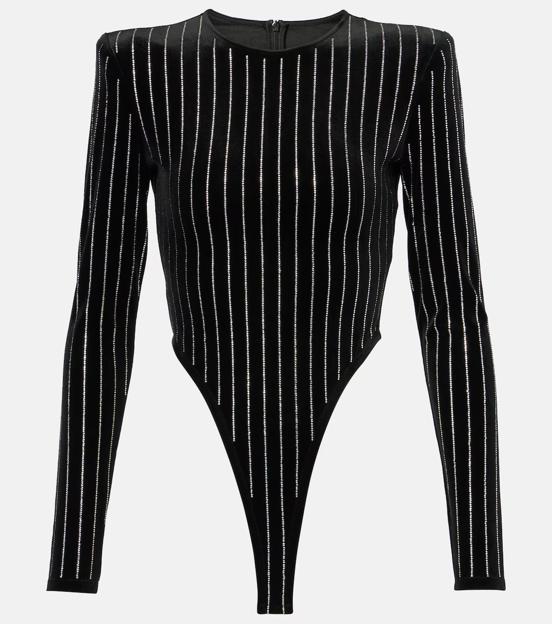 Crystal-embellished pinstripe velvet bodysuit | Mytheresa (US/CA)