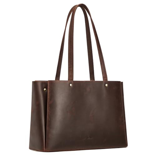 S-ZONE Genuine Leather Tote Bag for Women Work Large Shoulder Handbag with Zipper Compartment for Travel Professional (dark brown) | Amazon (US)