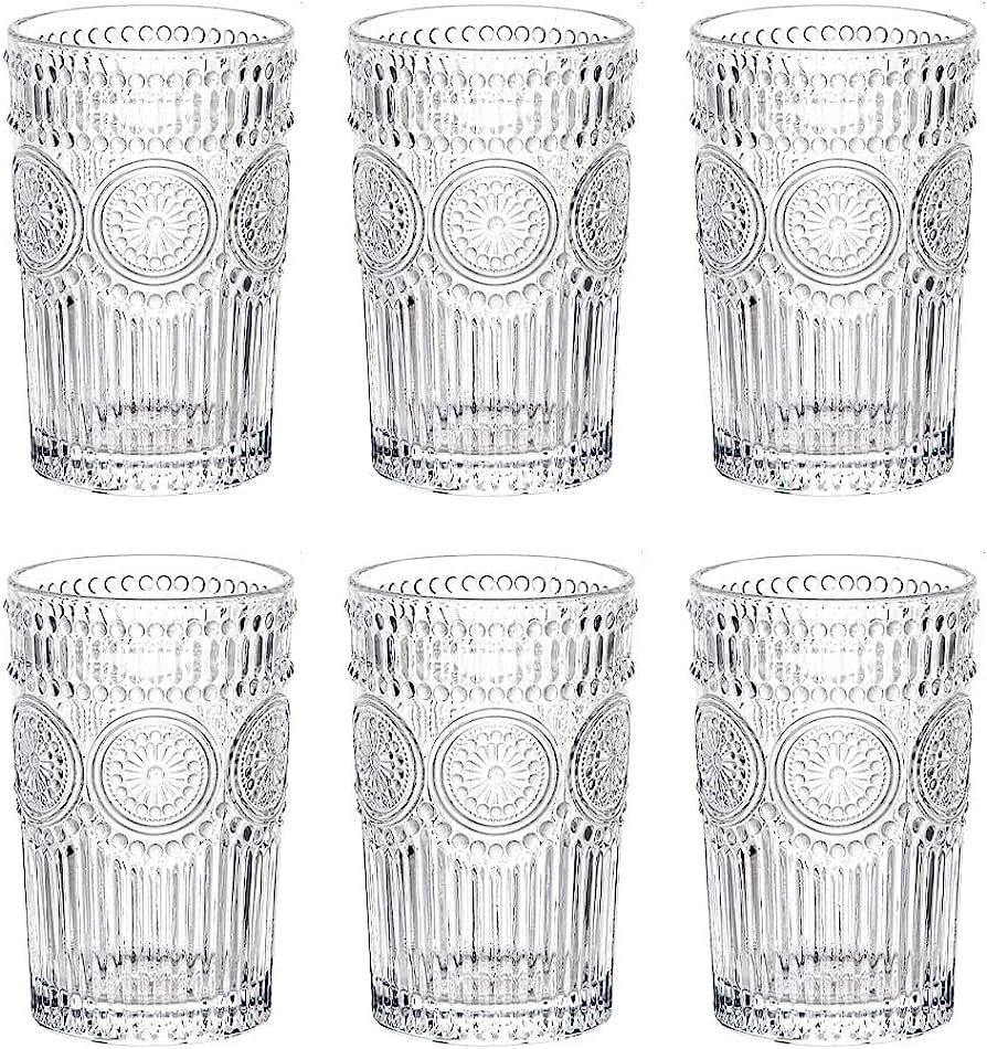 LOYUYU Set of 6, Romantic Water Glasses, 12oz Premium Drinking Glasses Tumblers, Vintage Glasswar... | Amazon (CA)