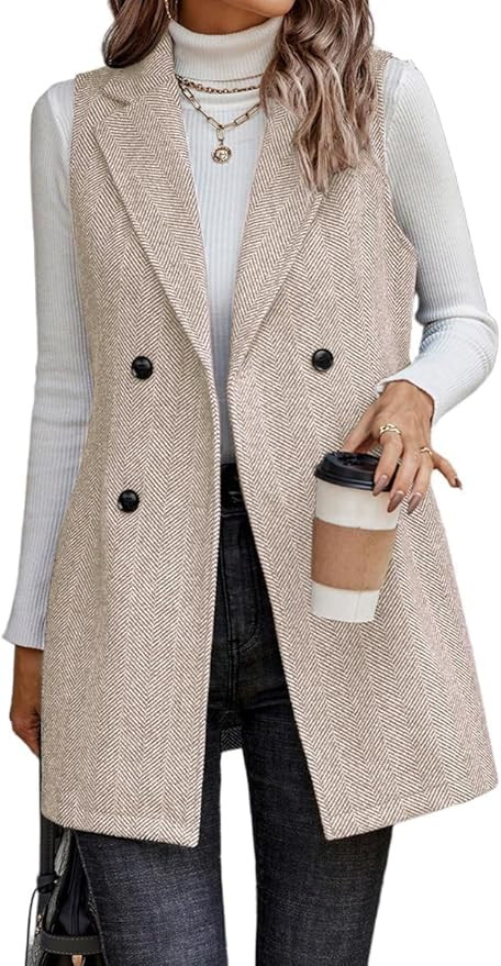 IDEALSANXUN Long Vest for Women Sleeveless Tweed Blazer Fall Jackets Cardigan Outerwear | Amazon (US)