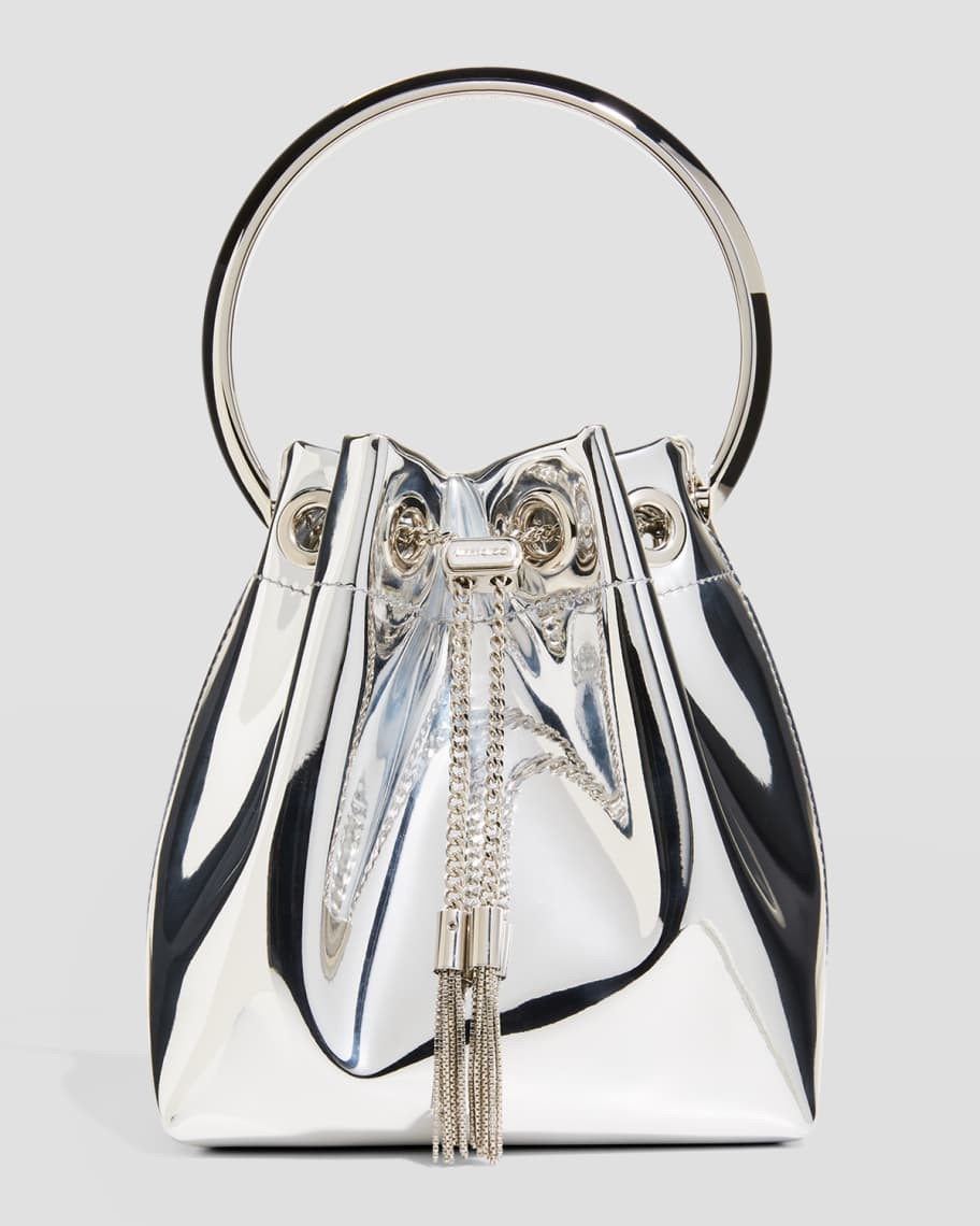 Jimmy Choo Bon Bon Mirror Fabric with Metal Handle | Neiman Marcus
