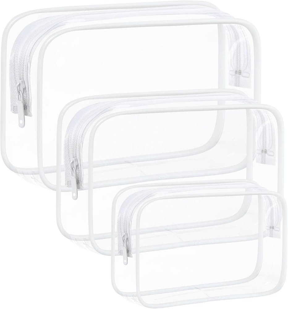 3 Pack Clear Makeup Bags, Waterproof Toiletry Bag with Zipper, Transparent Travel Cosmetic Bag, T... | Amazon (US)