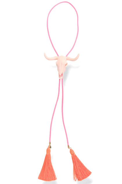 Mabel Blush Pink Steer Orange Tassel Neon Pink Bolo Necklace | The Willow Tree