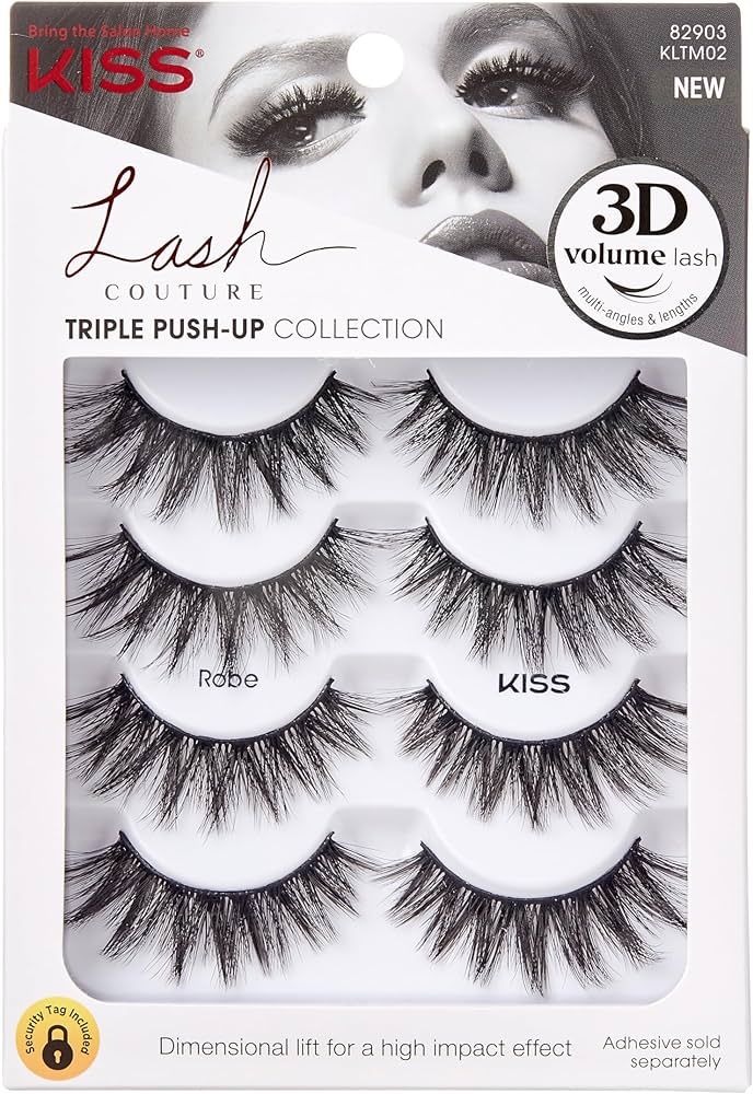 KISS Lash Couture Triple Push-Up False Eyelashes, Robe', 12 mm, Includes 4 Pairs Of Lashes, Conta... | Amazon (US)