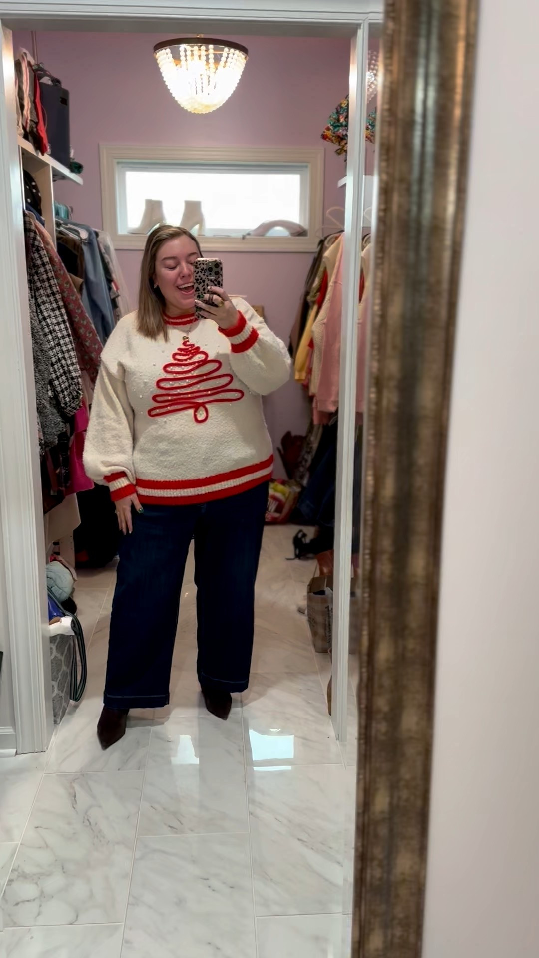 Happy Christmas Eve Eve!! How are we already two days out!? I pulled out this Christmas tree sweater to wear - it’s a boutique find so I can’t link it. But I’m linking up my #1 pair of jeans and the rest of the look  

#LTKPlusSize #LTKootd #LTKHoliday