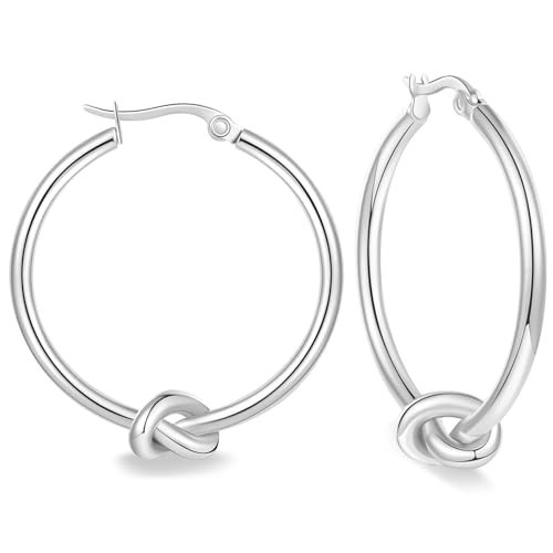LrioPvy Silver Knot Earrings for Women - Large Hoop Earrings, Hypoallergenic Statement Jewelry, Lightweight Gift | Amazon (US)