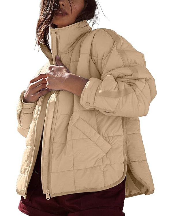 Omoone Women's Quilted Puffer Jacket Zip Up Oversized Lightweight Padded Down Coat Outerwear | Amazon (US)