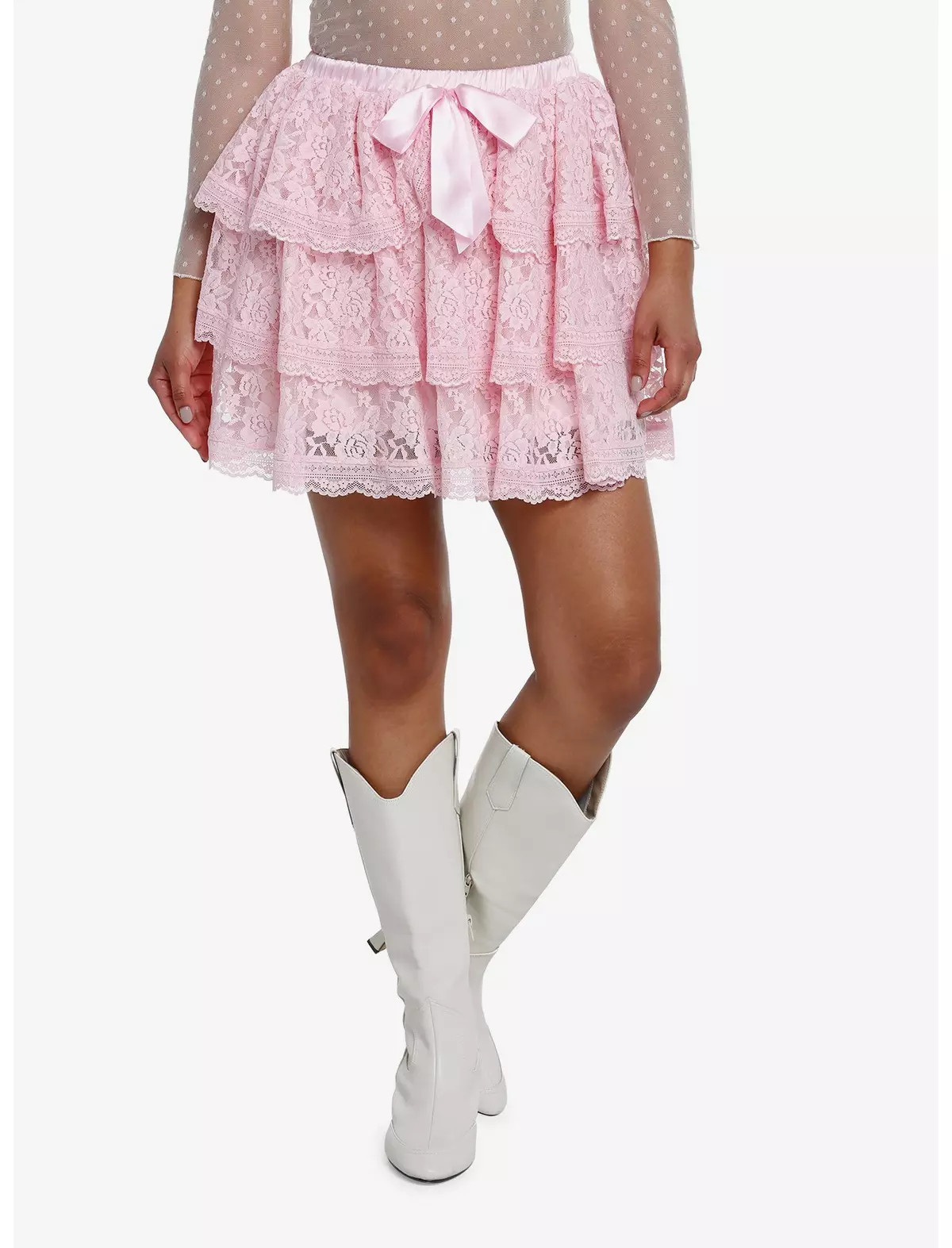 Sweet Society Pink Lace Bow Tiered Skirt | Hot Topic