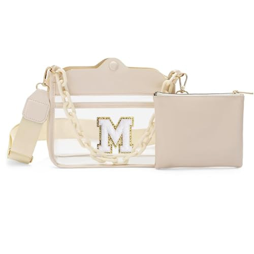 YOOLIFE Initial Clear Bag for Stadium Events Clear Bag Stadium Approved Clear Crossbody Bag Clear Purse Clear Crossbody Bag Clear Bag for Stadium Events Personalized Gift for Women Teen Girl White M | Amazon (US)