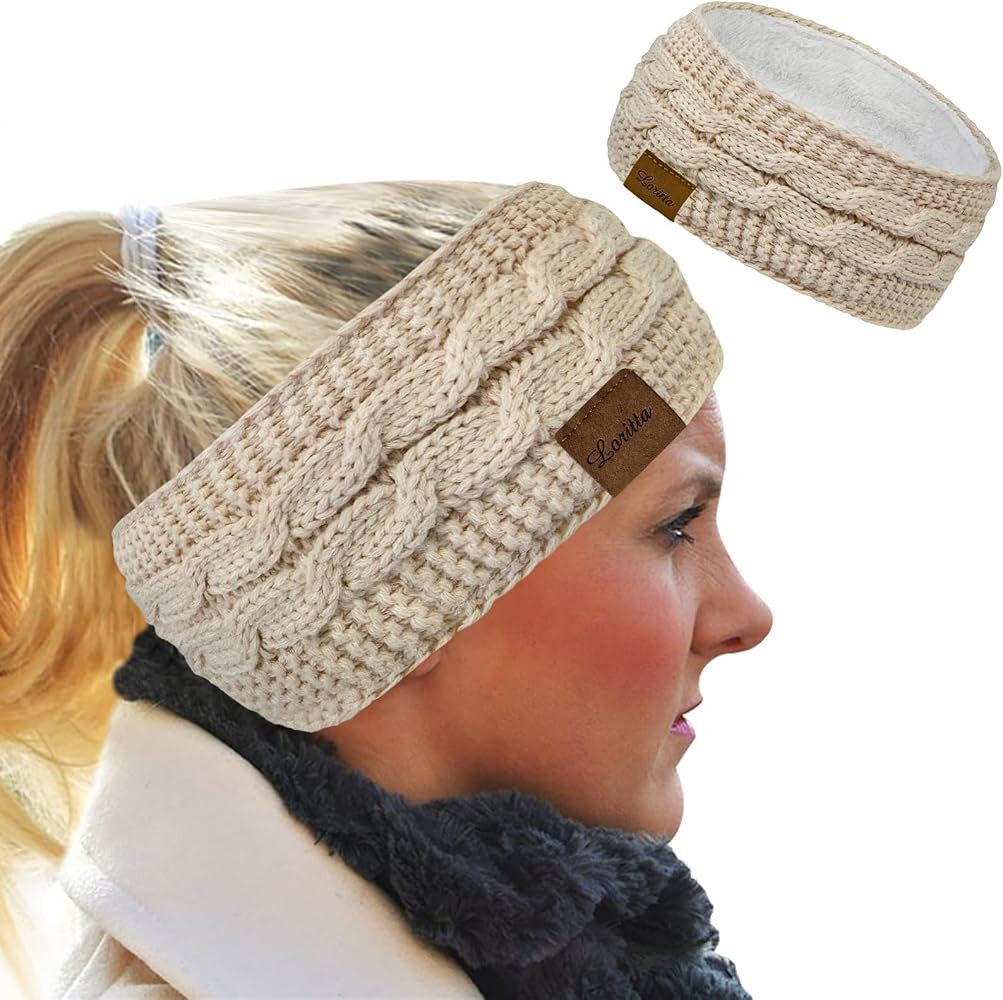 Loritta Womens Ear Warmers Headbands Winter Warm Fuzzy Cable Knit Head Wrap Fleece Lined Gifts | Amazon (US)