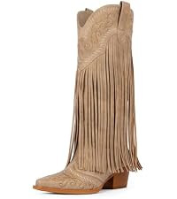 Cowboy Boots for Women Fringe Knee High Boots Embroidered Cowgirl Western Pointed Toe Chunky Heel... | Amazon (US)