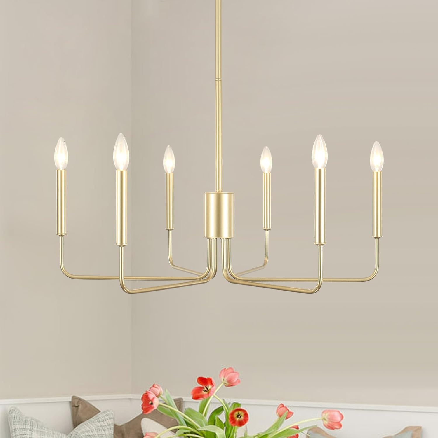 QAREHL Gold Chandeliers for Dining Room Modern Industrial Pendant Light Farmhouse 6 Light Hanging... | Amazon (US)